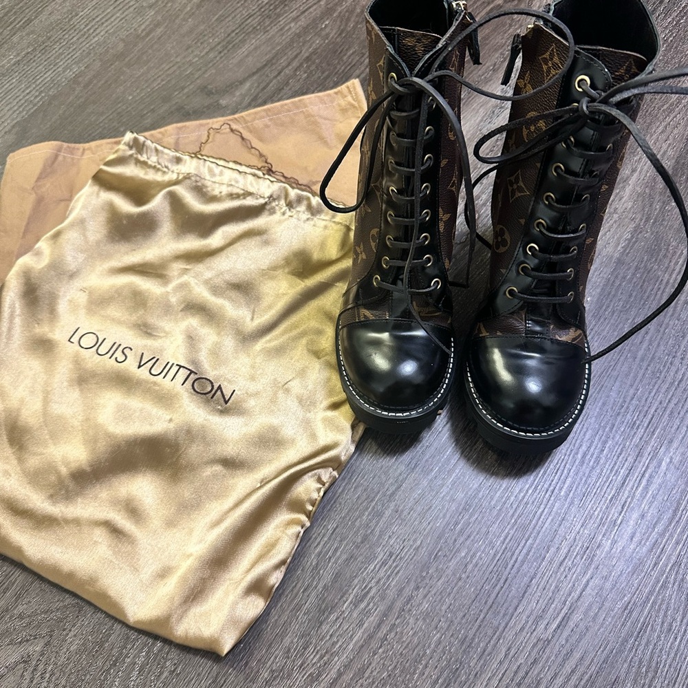 Louis Vuitton Women's Lace-Up Black and Brown Boots